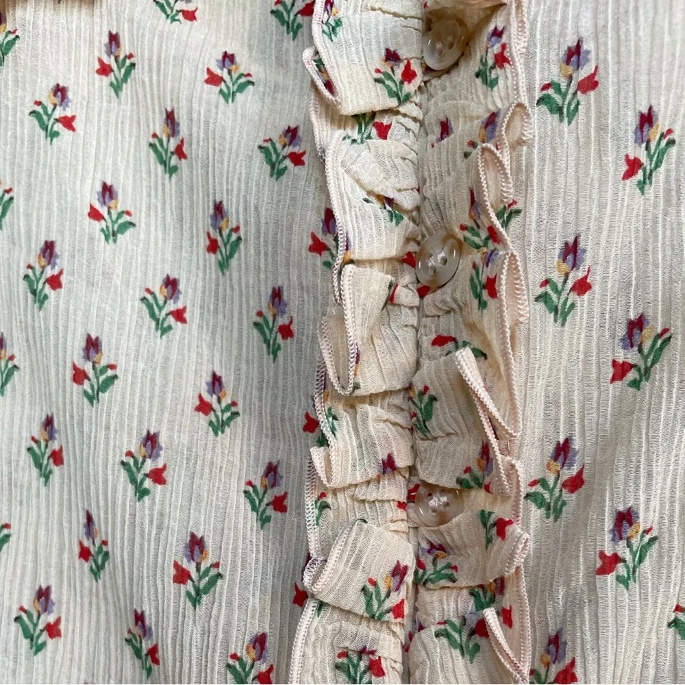 Sezane Floral Ruffle Blouse - Cream and Pink - Picture 5 of 16